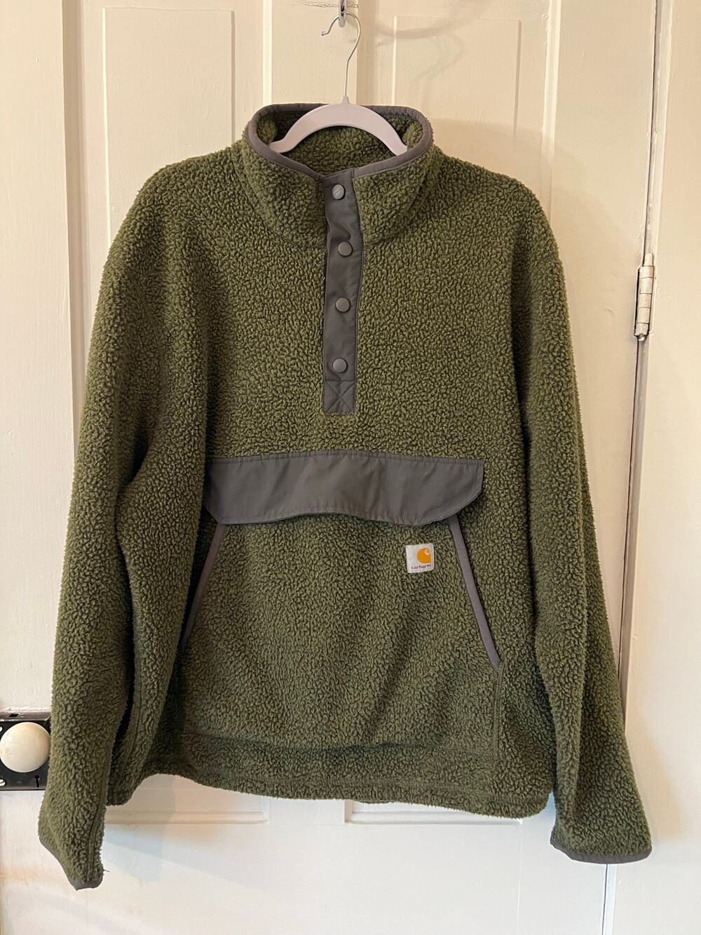 Carhartt mens relaxed fit green fleece pullover berber green large anorak sherpa